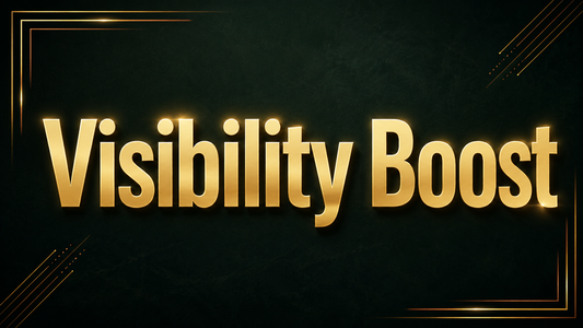 Visibility Boost — gold lettering on a dark green ground with gold corner rules.